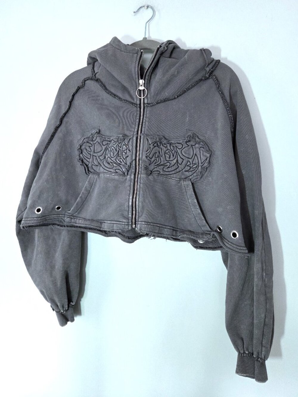 NWOT Reflem Horned Cropped Gray Hoodie OS